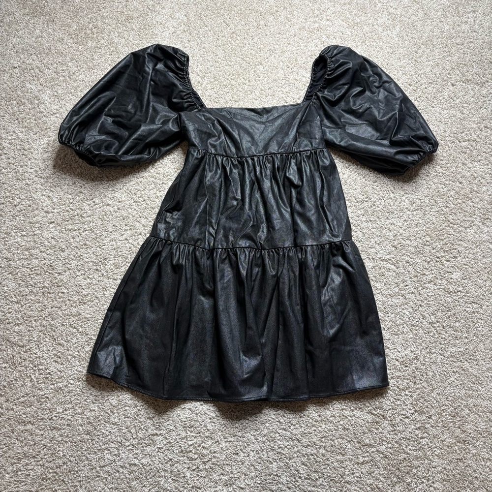 Amanda Uprichard Faux Leather Puff Sleeve Mini Dress